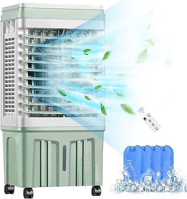 INGUNAR 4-In-1 Evaporative Air Cooler, Mobile Air Conditioners, Air Cooler with Remote &amp; Touch Control, 3 Speeds, with Water Tank,Ice Packs, Wide-Angle Air Supply Conditioner for Home, Office