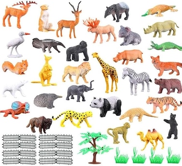 Safari Animals Figures Toys,53 Pcs Small Mini Realistic Safari Zoo Plastic Animals Figures Learning Educational Toy Set,Animal Party Favors zoo animals toys for kids, Forest Animal Cake Toppers