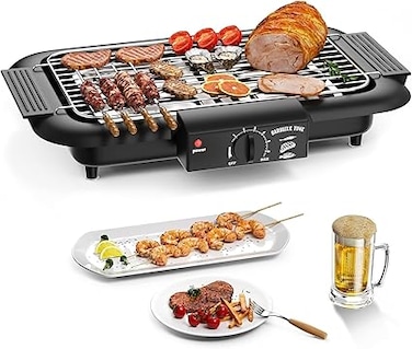 Electric Indoor Grill, Smokeless BBQ Grill with Temperature Control, Large Non-stick Surface, Black