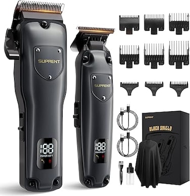 SUPRENT Hair Clippers for Men Professional, USB-C Rechargeable Cordless Clippers for Hair Cutting, Mens Hair Clippers and Trimmer Kit for Barber with LED Display for Barbers &amp; Home Use (Gray)