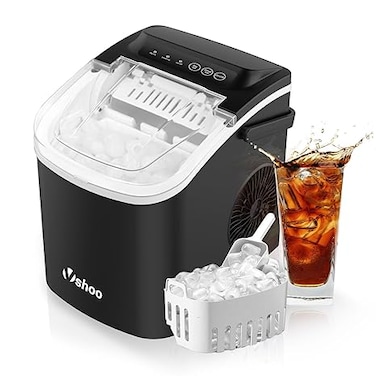 Countertop Ice Maker Machine with Handle, Portable Self-Cleaning Ice Maker with Basket and Scoop, 2 Ice Sizes, 12KG/24Hrs, 7 Mins/9 Bullet Ice Cubes, for Home/Kitchen/Office/Party