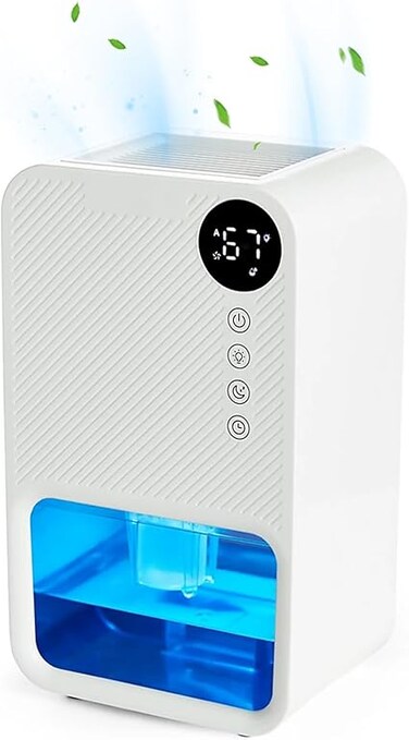 TDOO Dehumidifier 1100ml, 24 Hr Timer, Night Mode, Coloured Tank, Quiet, 20 m&sup2; Room Dehumidifier, Auto Shut-Off, for Damp/Condensation, Mould/Smell Control in Wardrobe, Bathroom, Bedroom, RV (White-a)