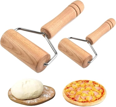 2Pcs Generic Roller press stick, Non-Stick Rolling Pin, wear-resistant polishing wooden rolling pin, ergonomic saving time and effort, suitable for family use