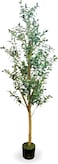 MAMATOONS 6ft (180cm) Tall Artificial Olive Tree With Natural Wood Trunk and Pot, Realistic Look Olive Tree Artificial Tree Simulation Olive Tree With Fruit and Adjustable Branches