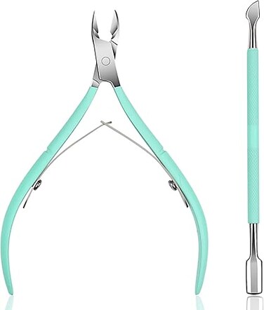 Ejiubas Cuticle Nipper with Cuticle Pusher - Ejiubas Green Cuticle Trimmer Stainless Steel Cuticle Clipper Cutter Nail Cuticle Remover Tools for Fingernails and Toenails