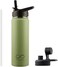 FRIZZOC Insulated Stainless Steel Water Bottle 600 ML with Straw, Double Wall Wide Mouth Hot &amp; Cold flask, Tritan Leak Proof Lid for Sports and Travel 20 Oz,Olive Green, WB-001