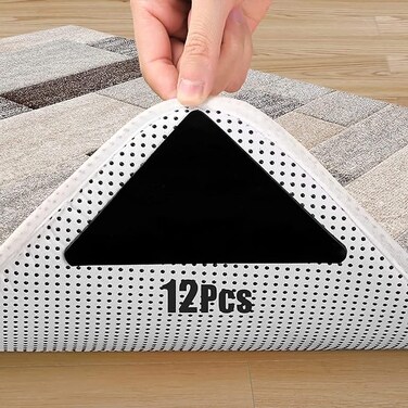 DOUKI 12 Pcs Grippers for Rugs, Non Slip Rug Pads for Hardwood Floors and Tiles, Reusable and Washable Rug Tape for Hardwood Floors, Tile Floors, Carpets, Floor Mats, Wall (Black)