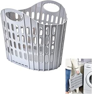 NEEMAY Large Collapsible Clothes Hamper, Folding Laundry Hamper, Foldable Clothes Laundry Basket Hamper High Capacity, Plastic Storage Laundry Box with Dual Handles, Toys Organizer Storage Bin Gray