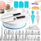 64 Pcs Cake decorating supplies with Cake Turntable-Cake leveller- 24 Numbered Icing Piping Tips with Pattern Chart and EBook- Straight &amp; Angled Spatula-30 Icings Bags- 3 Icing Comb Scraper set