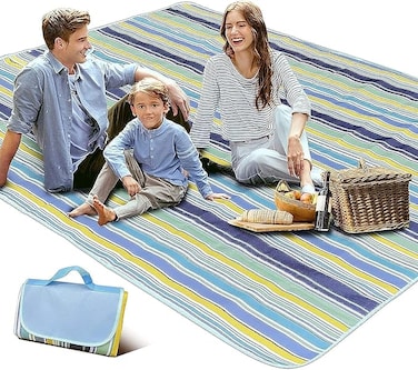 Foldable Picnic Blanket Waterproof Beach Blanket Waterproof Picnic Blanket Portable Picnic Mat Portable Beach Mat For Outdoor Camping Family Outdoor Park Garden Blue（145 &times;180cm）, Full