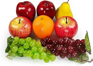 Lorigun Artificial Fruits Pack, Fake Mixture Fruits for Home Decor, Simulation Fruit Set, Party Chirstmas Decortion, Faux Fruit Modle for Photoshoot, Artificial Apple Pear Grape Orange (6 Kinds,8 Pcs)