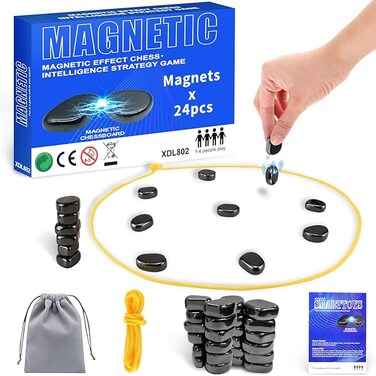 2024 New Magnetic Chess Game,Magnetic Chess Game with 24 Stones,Magnetic Chess Game Using String and Stones,Magnet Chess Game,Family Game Party Game for Kids and Adults