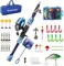 Dragon Sport Kids Fishing Pole Spincast Youth Fishing Pole Tackle Box - with Net,Travel Bag,Rod and Reel Kit for Boys and Girls, Youth or Beginners