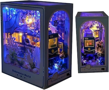 Dollhouse Booknook, Bookshelf Insert Decor, DIY Book Nook Kit, 3D Wooden Puzzle with LED Lighting Creativity Gift for Birthdays Christmas Halloween (Seafloor)