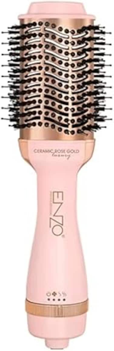 ENZO EN-6209 One-Step 1500W &ndash; 2-in-1 Hot Air Brush and Blow Dryer, Adjustable Heat &amp; Speed Settings, Ceramic Coated Barrel-Intl Version-(Pink)
