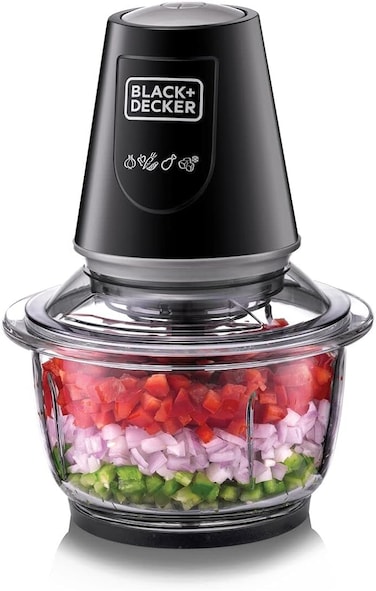 Multi-Function Glass Chopper &amp; Mincer, 400W, XXL 1.2L Bowl, 4-Blade System, Pulse Speed for Precision, Ice Crushing, Compact Sleek Black Design, Easy to Clean, Black