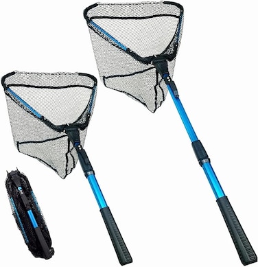 Foldable Fishing Net, Fishing Landing Net with Lightweight Portable Aluminum Alloy Frame Handle Extensible Net for Bird Fish Catch Release,Compact Fish Net for Kids and Adults