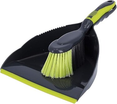 Royalford RF2367GR Dust Pan &amp; Brush Set - Portable Hand Broom with Durable Stiff Bristles Having Frayed and Angled Tips   Hanging Loop Cleaning Tool Perfect for Home or Office Use
