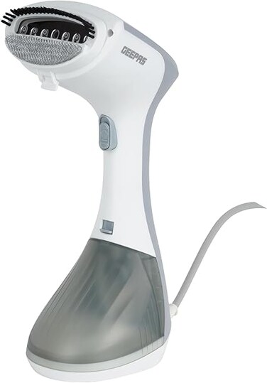 Geepas Handheld Garment Steamer- GGS25043-GR/ 1300 W, Easy to Use, Stainless Steel Panel/Suitable for all Kinds of Fabric and Safe for Delicate Fabrics/with Double Channel Heating, Vertical Ironing,