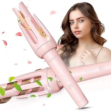 Auto Hair Curler, Automatic Curling Iron with 4 Temperature &amp; 3 Timer, Automatic Shut-Off, Anti-Scald, Anti-Tangle Rotating Curling Wand for Hair Styling, Pink