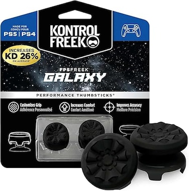 FPS Freek Galaxy Black for PlayStation 4 (PS4) and PlayStation 5 (PS5), Performance Thumbsticks, Controller Joystick Cap Covers, Thumbstick Extender for PS5 (1 High-Rise, 1 Mid-Rise, Black)