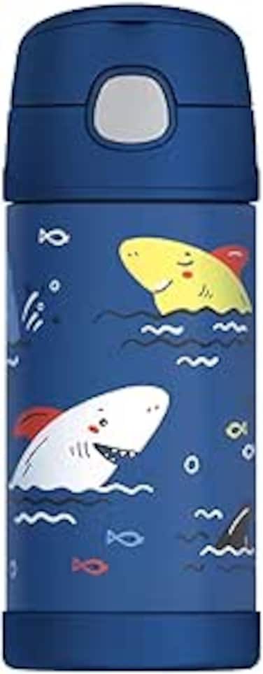 THERMOS FUNTAINER STAINLESS STEEL KIDS SHARKS BOTTLE 355ML, F40123SK, KIDS WATER BOTTLE WITH STRAW, INSULATED FLASK, HYDRATION BOTTLE WITH LID
