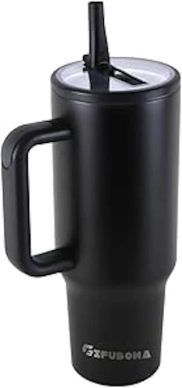 40 oz Tumbler with Handle and Flip Straw Insulated Cup Reusable Stainless Steel Water Bottle Travel Mug Cupholder Friendly, Black