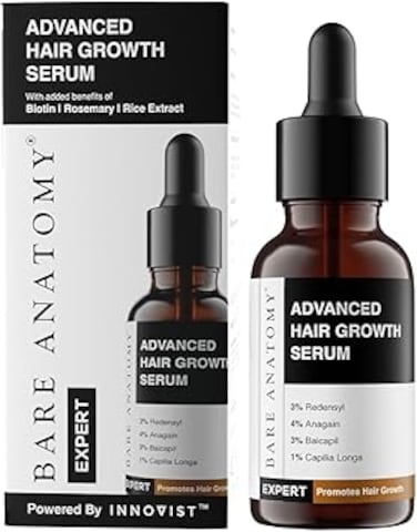 Bare Anatomy Advanced Hair Growth Serum   3% Redensyl + 4% Anagain + 3% Baicapil + 1% Capilia Longa, Rosemary, Biotin &amp; Rice Extract   Hair growth &amp; Hair fall control serum for Women &amp; Men   30mL