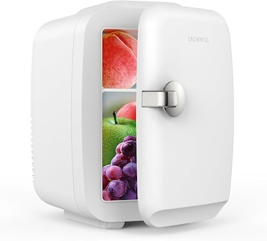 CROWNFUL Mini Fridge, 4 Liter/6 Can Portable Cooler and Warmer Personal Fridge for Skin Care, Cosmetics, Food, Great for Bedroom, Office, Car, Dorm, ETL Listed (White)