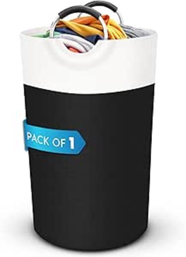 Waterproof Laundry Basket Hamper Bin   Collapsible Basket with Foam Protected Aluminum Handles for Dirty Clothes, Blanket, Toys, Kitchen &amp; Home Storage with Large Storage Capacity 90 L (Black)