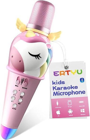 Kids Karaoke Microphone Machine for Kids Toys with Wireless Bluetooth Mic Speaker for Toddler Adults Girls Boys Birthday Gifts toys for 4 5 6 7+ Year Old for Family Home Party