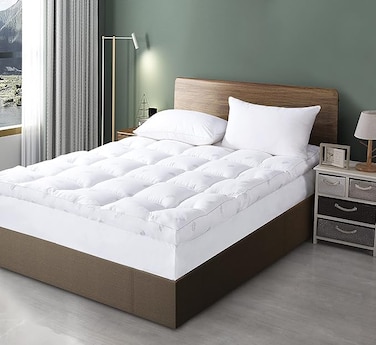 home textile Luxury 4 inch 10 cm hotel mattress topper fluffy and ultra soft with full fitted skirt to ensure stability 5 size available Queen, White, topper2022