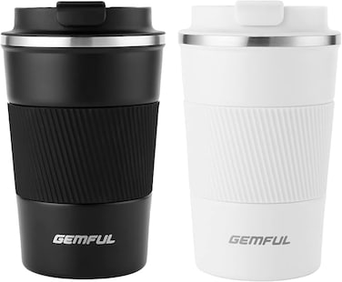 GEMFUL Travel Coffee Mug Stainless Steel Vacuum Ice and Hot Drinks Insulated Tumbler for Home Office Outdoor Works, 380ml, 2 Pack