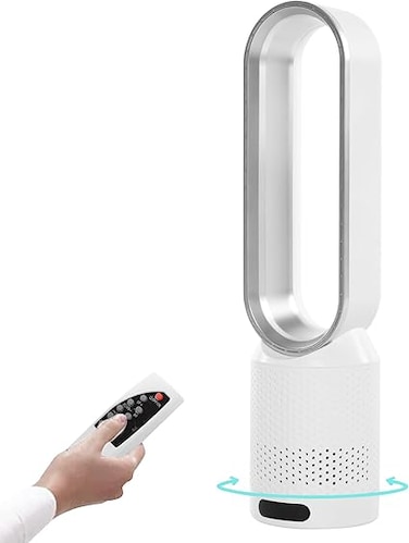 Bladeless Cooling Fan with Air Purification, 20 inch Tower Fan, 90&deg; Oscillating Pedestal Fan with Remote Control, 8 Speeds, 120 Minutes Timer, Portable Quiet Cooling Fan for Bedroom, Home, Office (AA)