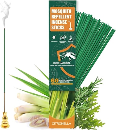 BananaHome 60pcs Mosquito Repellent Citronella Incense Sticks with Holder,Natural Plant Ingredients Citronella Oil Lemongrass Rosemary Oil,DEET Free Repellent Outdoor (Citronella Incense Sticks)