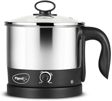Pigeon Kessel Multipurpose Kettle (12173) 1.2 litres with Stainless Steel Body, used for boiling Water and milk, Tea, Coffee, Oats, Noodles, Soup etc. 600 Watt (Black &amp; Silver)