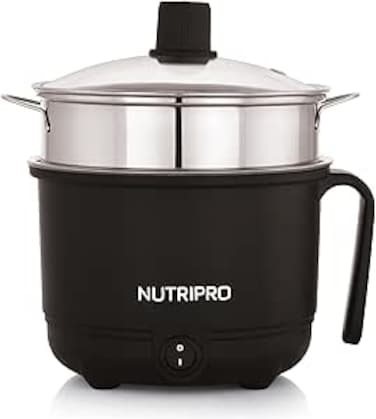 Nutripro Multipurpose Cook Multi Kettle 1.2 L with Steamer, Vegetable Stand and Egg Tray (Black, 600W) Stainless Steel