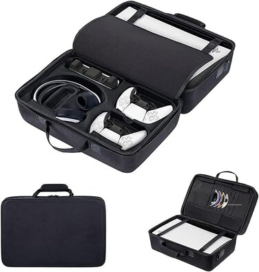 PS-5 Case with Hard Shell, Play-Station 5 Travel Case, Protective Travel Bag Holds Console, Controllers, Base and Accessories, Shockproof, Waterproof and Scratchproof