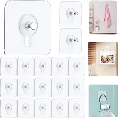 Picture Hangers, 15pcs Self Adhesive Picture Hangers Hooks Waterproof Adhesive Wall Hooks Wall Picture Hanger Heavy Duty Wall Hangers Without Nails for Hanging for Home Kitchen Bathroom Office