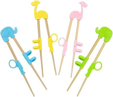 Excefore Kids Chopsticks, 4 Pairs of Reusable Children's Training Chopsticks, Animal Training Chopstick, with Storage Box, for Beginners