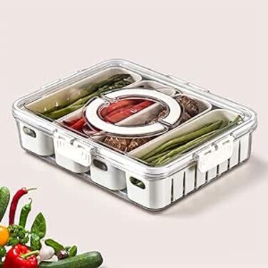 CENXI Salad Bar Containers for Fridge with Lid and Handle, Fruit Storage Containers with 4 Removable Colanders, Berry Box Fresh Produce Saver for Fruit, Veggie, Refrigerator, Kitchen, Picnic
