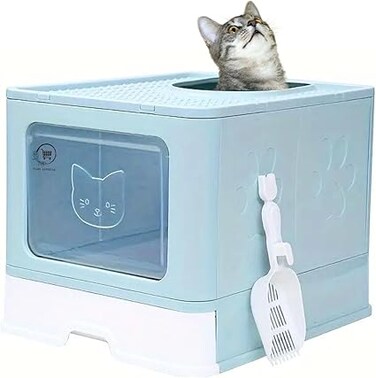 PURE EXPRESS Large Cat Litter Box with Lid - Big Closed Tray, Easy to Clean, Perfect for Cats &amp; Kittens - Top Scoop, Ultimate Comfort House (Green)