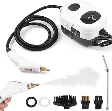 Eacam 2500W High Pressure Steam Cleaner High Temperature Pressurized Steam Cleaning Machine 1100ml 3 Bar Portable Handheld Steam Cleaners with 3 Brush Heads for Home Use/Car Detailing
