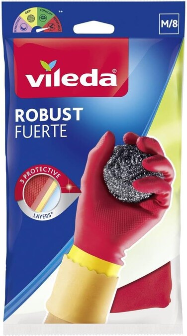 Vileda, Robust Tough 3 Layer Rubber Gloves, Red/Yellow, Medium, PK27884