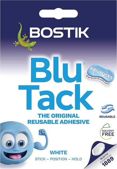 Blu Tack, Multipurpose Reusable Adhesive, Clean, Safe &amp; Easy to Use,putty adhesive, Non-Toxic, Handy Size, Colour: White