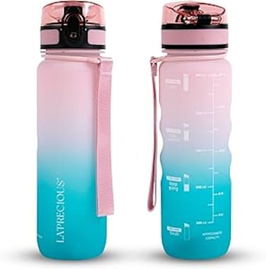LA' PRECIOUS Water Bottle for Kids &amp; Adults,500ML, 350ML -USA Tritan Material, Non-Toxic BPA Free, Fast Flow, Flip Top Leak Proof Lid. (Pink/Cyan SE, 500ML)
