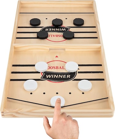 Large Sling Puck Game, Foosball Winner Board Game, Wooden Hockey Table Game, Fast Paced Slingshot Game Board, Rapid Sling Table Battle Speed String Puck Game for Kids Adults &amp; Family Party, Large Size