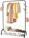 SKY-TOUCH Multipurpose Clothing Garment Rack with Bottom Shelves,Metal Clothes Stand Rack with Rod and Lower Storage Shelf, Heavy Duty Coat Rack and Shoe Bench Storage Stand for Indoor Bedroom