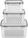 ELECDON 3 Set Fridge Fruit Storage Containers with Colander and Airtight Lids, Fresh Food Storage for Vegetables, Fruit, and Salad, Food Organizer for Fridge
