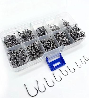 600pcs Fishing Hooks Set High Carbon Steel Jig, Fishing Hooks Set with Plastic Box Strong Sharp Fish Hook with Barbs for Freshwater/Seawater